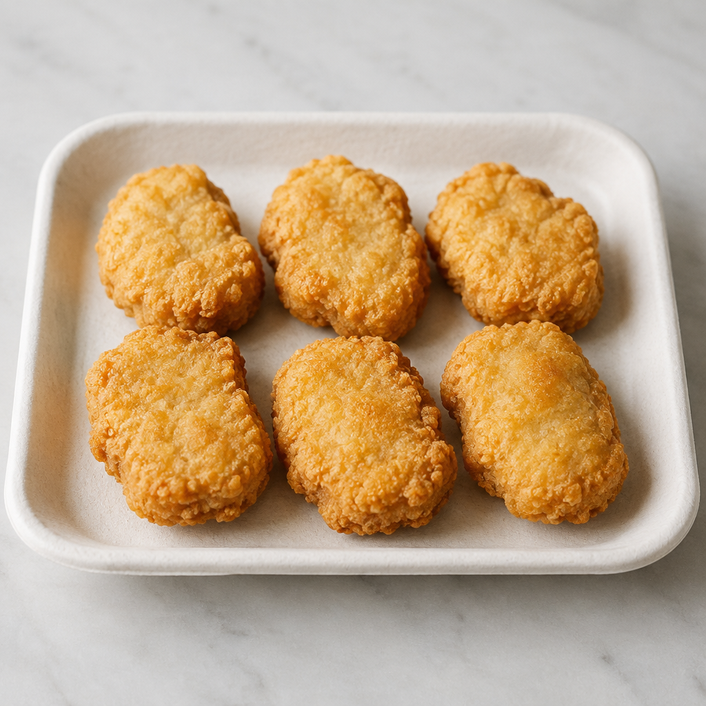 Illustrative image of six crispy chicken nuggets