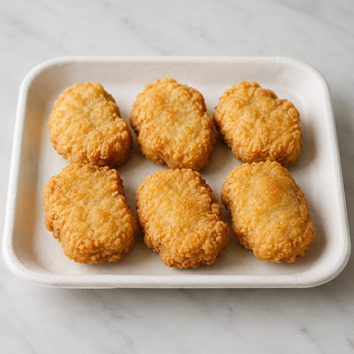 Illustrative image of six crispy chicken nuggets